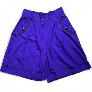 Vintage Purple High Waisted Shorts With Decorative Buttons